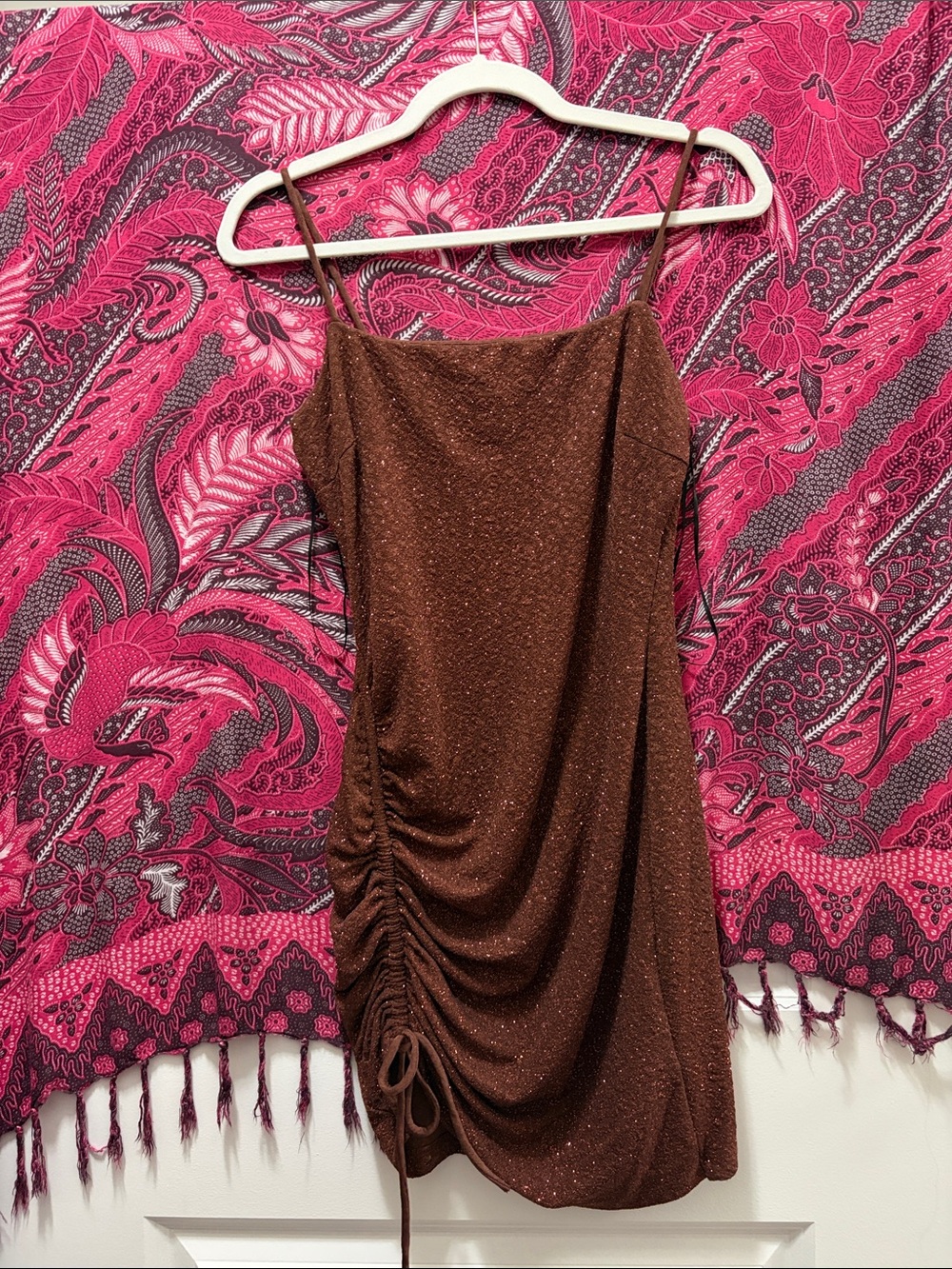 Windsor Brown Sparkle Ruched Mini Dress